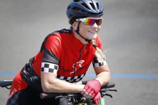 Taking a brief break during a recent morning workout at the San Diego Velodrome, Denise Korenek currently holds the women's record set back in 2016 with a top speed of 147.7MPH, however in September she will attempt to break the men's record.