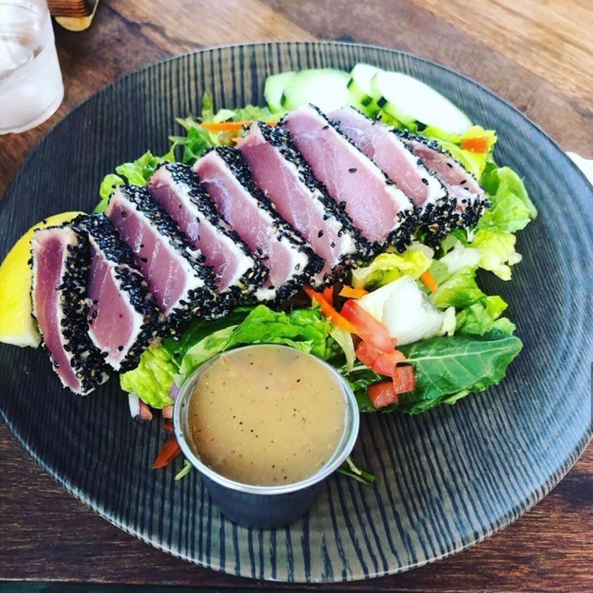 Blue Water Seafood's ahi salad with seared sea salt, cracked black pepper and sesame seeds.