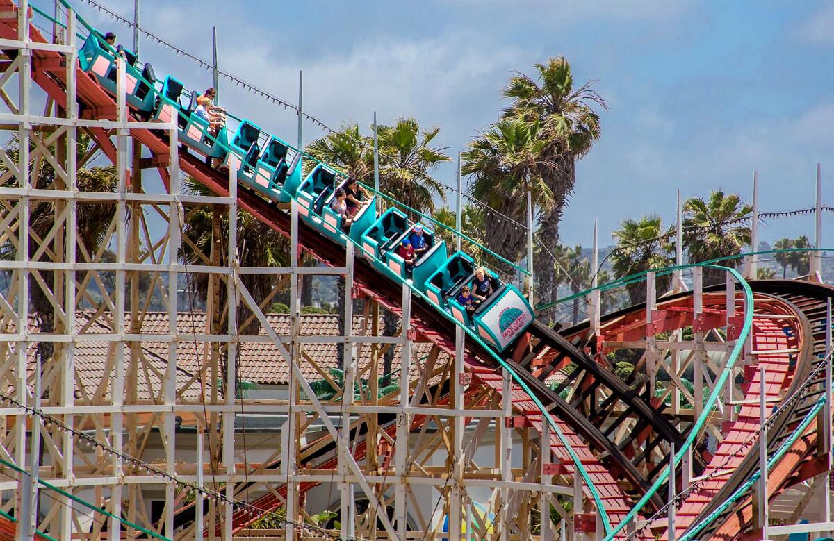 MISSION BEACH, SAN DIEGO, CA: Belmont Park on Mission Beach features the Giant Dipper wooden roller coaster.