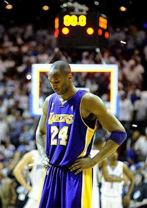 Lakers guard Kobe Bryant watches the final second tick away in Game 3 of the NBA Finals on Tuesday night at Amway Arena in Orlando.