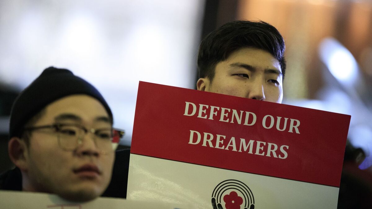 Activists rally on behalf of "Dreamers" on Jan. 10 outside the New York office of Sen. Charles E. Schumer (D-N.Y.).