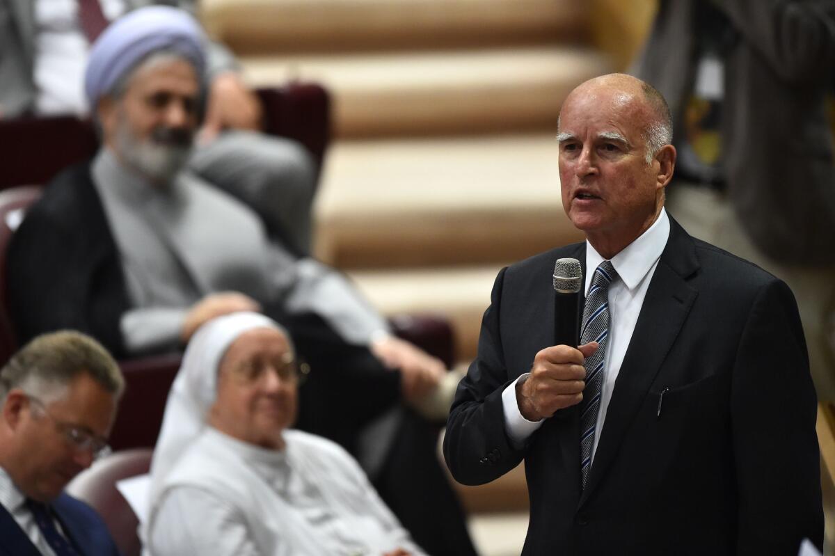 California Gov. Jerry Brown speaks at a Vatican conference on climate change.