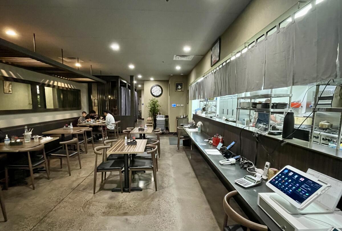 The interior of Furaibo, a Japanese pub with fried chicken in Santa Ana.