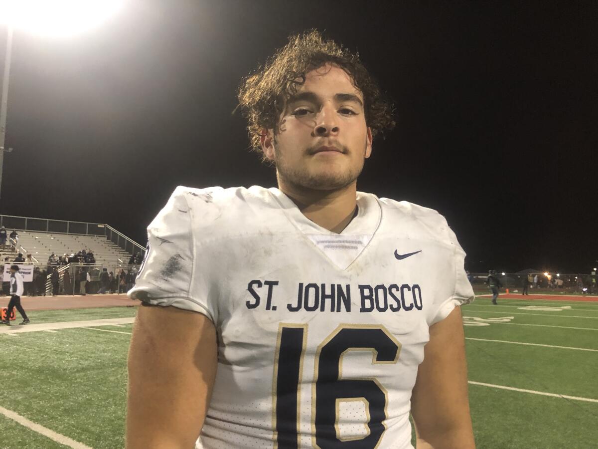 St. John Bosco tight end Adam Awaida poses for a photo after a recent win.