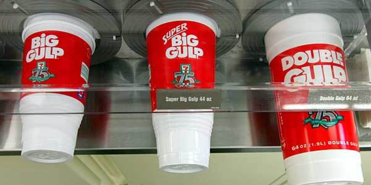 Big Gulp containers in a 7-Eleven store.
