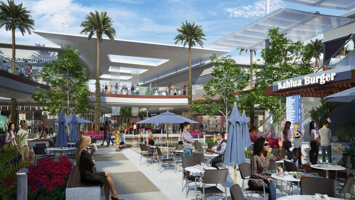Westfield plans to create "living-room" type spaces outdoors at Westfield Carlsbad with seating, shade and curtain treatments. — JPRA Architects, 505 Design and Westfield