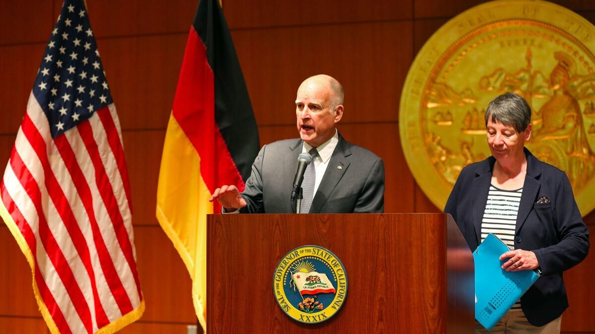 California Gov. Jerry Brown, shown last month at a news conference, announced a plan to host a global environmental summit in San Francisco in 2018.