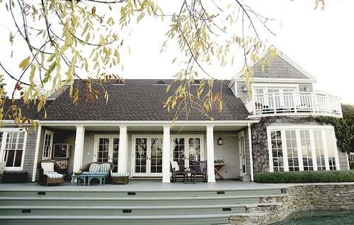 Outside view of Dreamgirls producer Laurence Mark's farmstyle house that seems as if it has been teleported from Connecticut to Mulholland Drive.