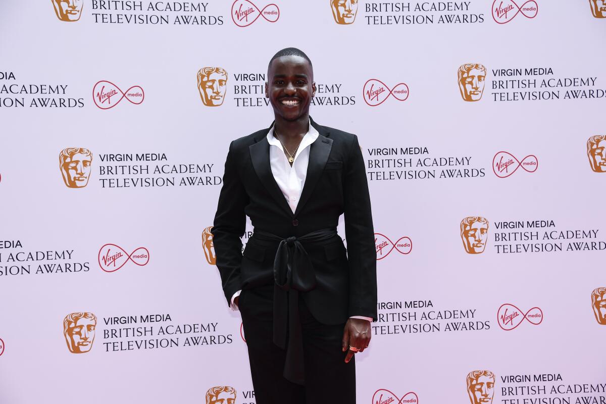 Ncuti Gatwa poses for photographers upon arrival for the British Academy Television Awards in London, June 6, 2021.
