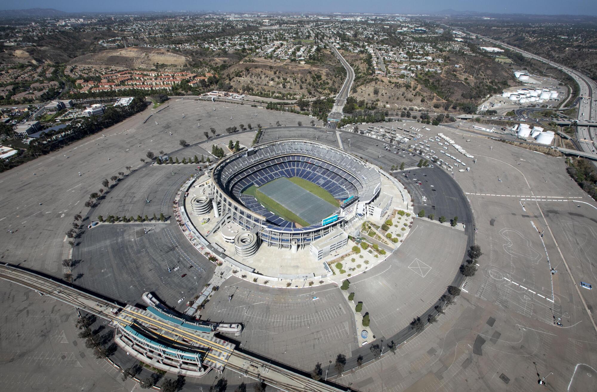 View of the stadium in Mission Valley looking to the north.