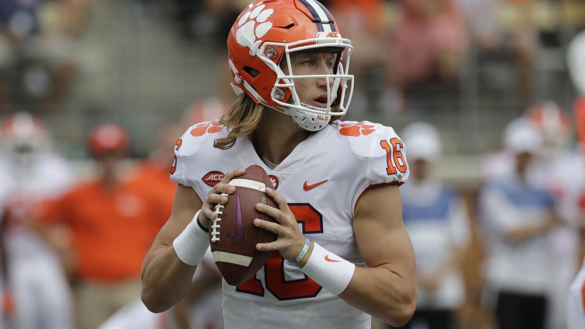 Clemson's Trevor Lawrence looks to pass against Wake Forest during the first half on Oct. 6.