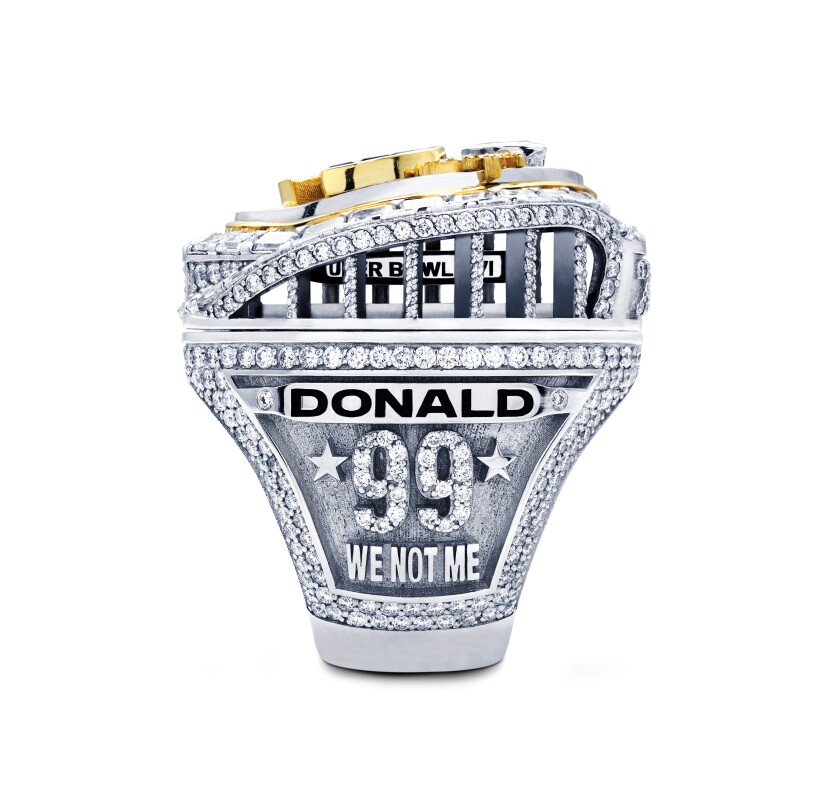 The side of the Rams Super Bowl LVI ring showing the player's name and number.