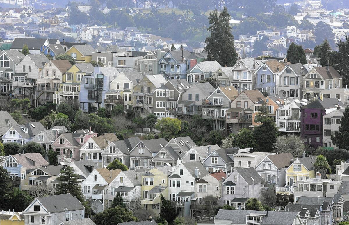 Home prices in the Bay Area climbed 18.9% to $617,000, the smallest year-over-year rise in 19 months. Above, homes in San Francisco in 2006.