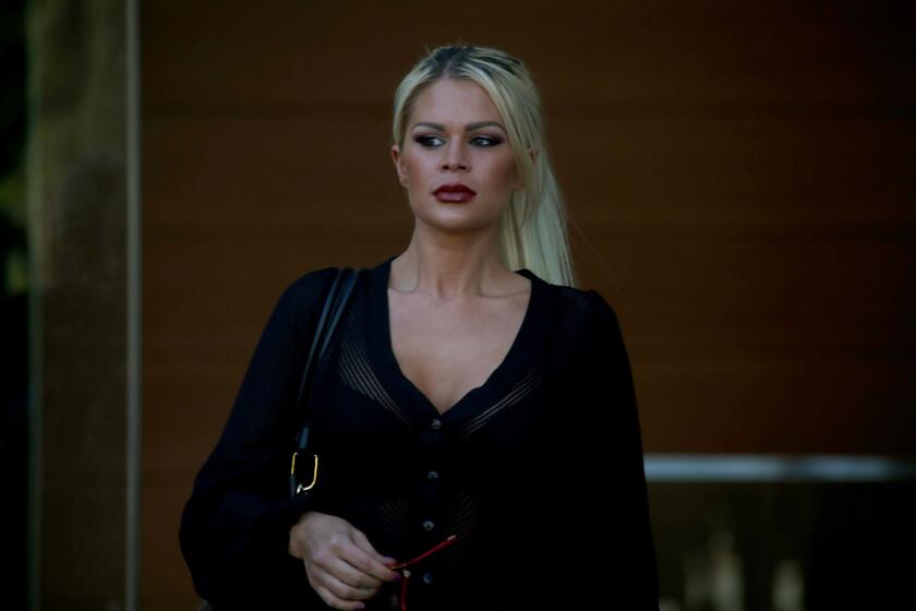 Chloe Goins walks out of Los Angeles Police Department headquarters in January after delivering a statement alleging that she was sexually assaulted by Bill Cosby at the Playboy Mansion in 2008.