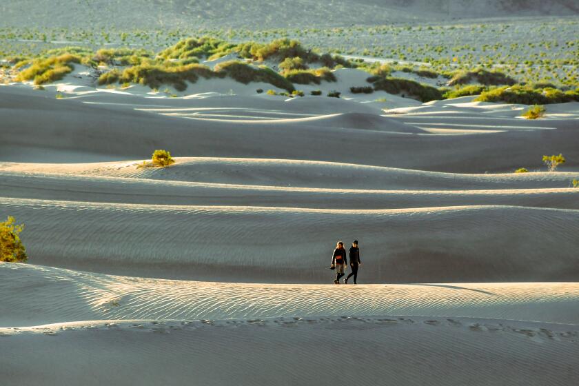 German visitors Klaus Meyer and Leo Fishcer at Mesquite Flat Sand Dunes, Death Valley National Park.