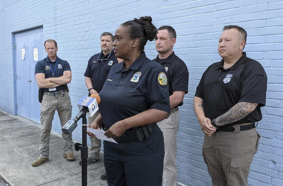 Chattanooga Police Chief Celeste Murphy addresses members of the media at the downtown precinct at on 11th Street during a news conference following an early morning shooting on Sunday, June 5, 2022. (Tierra Hayes/Chattanooga Times Free Press via AP)