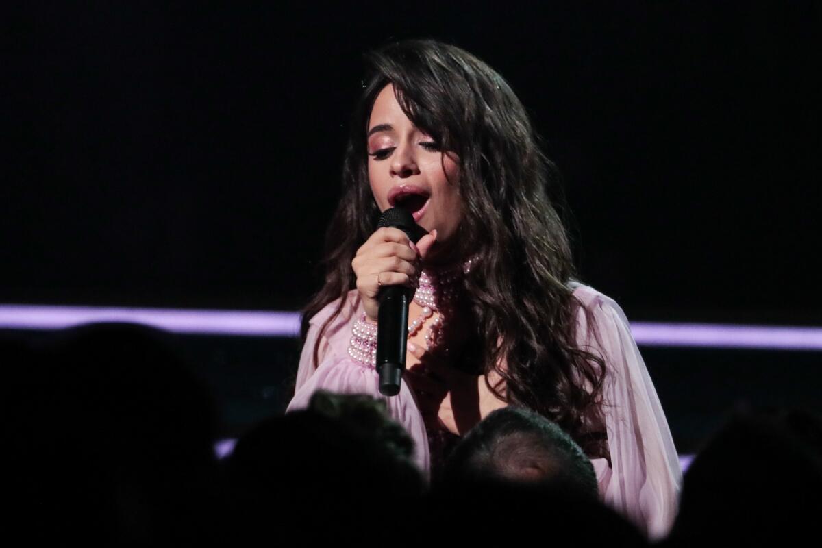 Camila Cabello performs at the 62nd Grammy Awards.