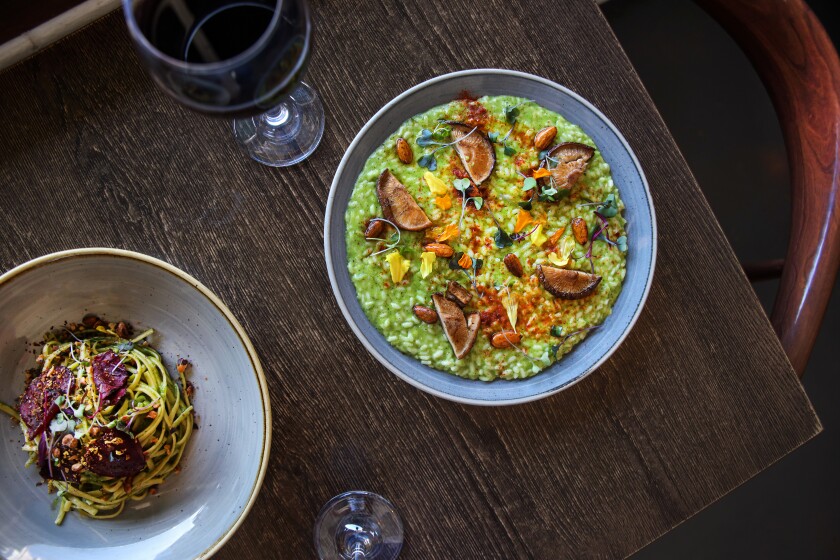 Linguine, left, and risotto dishes on Civico 1845's new vegan menu.
