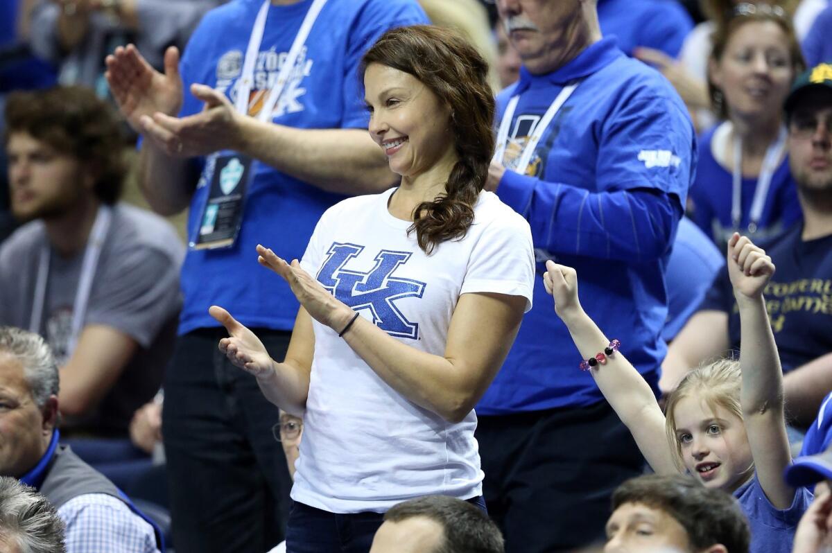 Actress Ashley Judd attends the SEC championship game between Kentucky and Arkansas at Bridgestone Arena in Nashville on Sunday.
