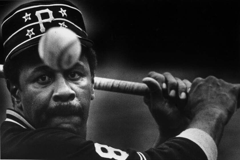 Pittsburgh Pirates Hall of Famer Willie Stargell hits the ball to fielders during the 1980 season.