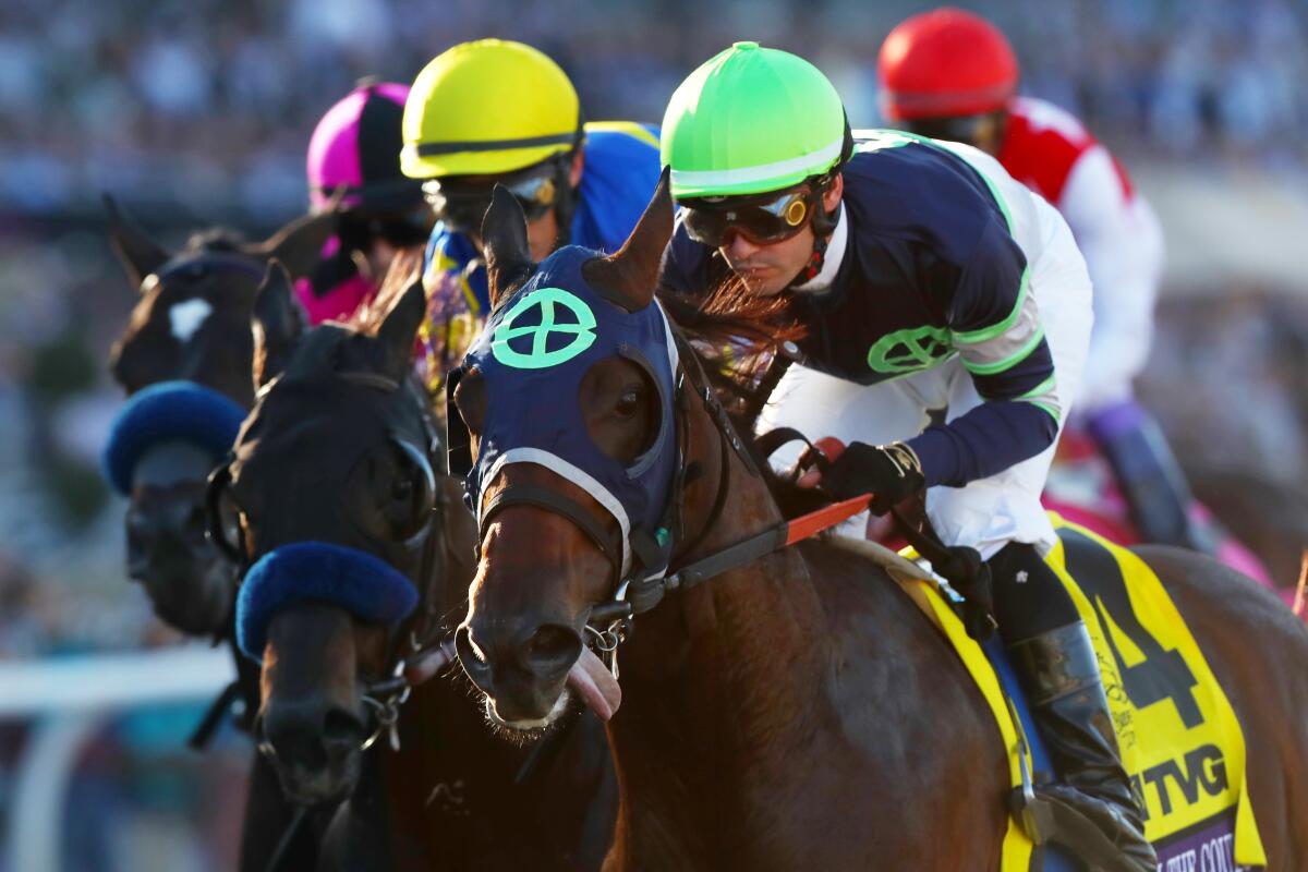 Authentic, with Drayden Van Dyke aboard, wins the San Felipe Stakes on March 7, 2020, at Santa Anita.
