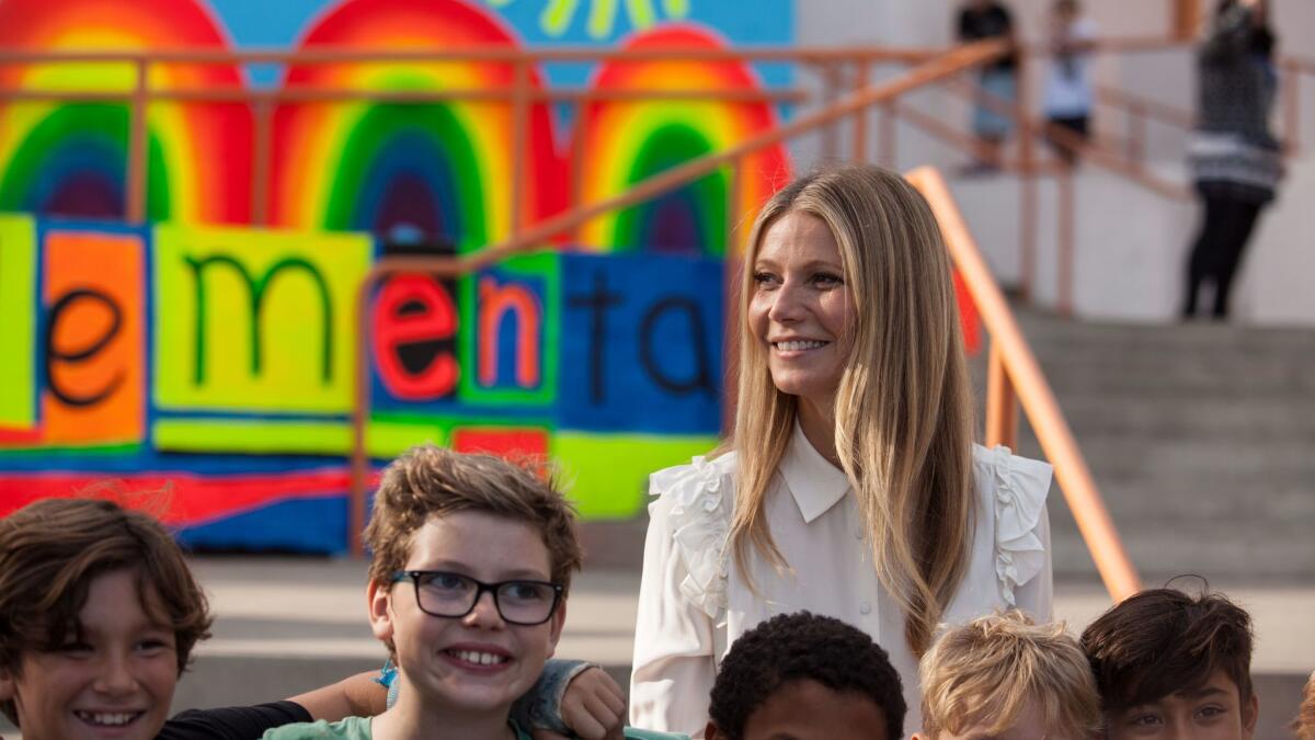 Actress Gwyneth Paltrow pulled the cord to reveal a new mural at West Hollywood Elementary.