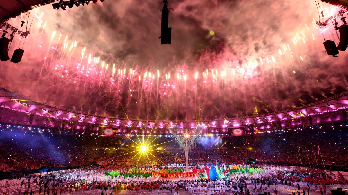 Fireworks explode above the Maracana stadium during the closing ceremony of the Rio Olympics on Sunday.