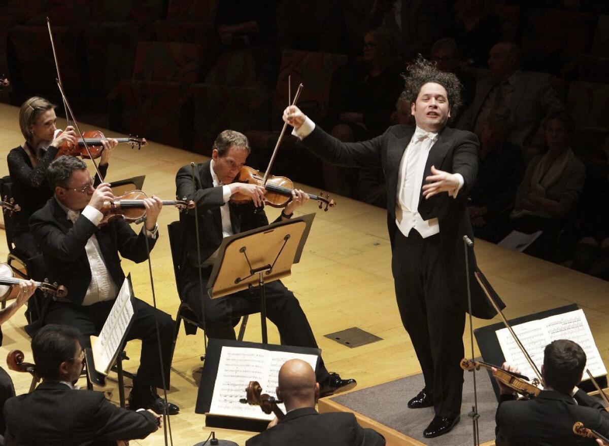 Gustavo Dudamel leading a concert in December at Walt Disney Concert Hall in Los Angeles.