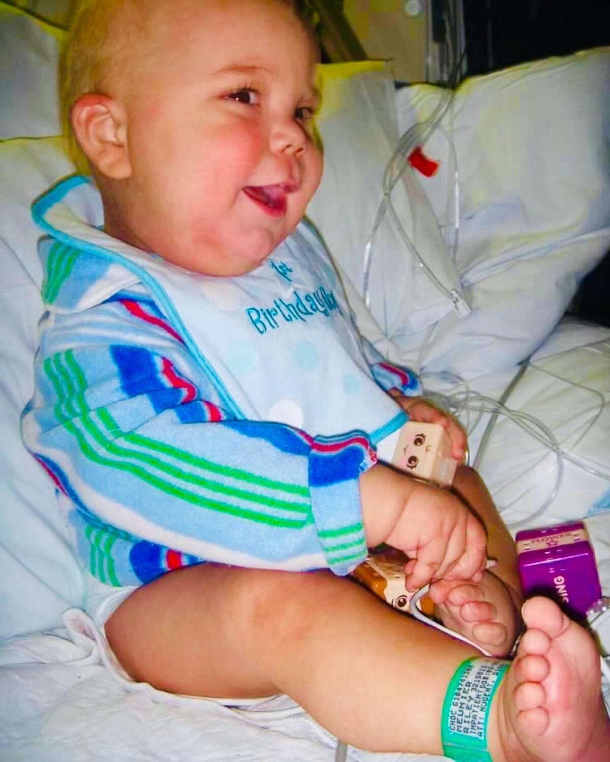 Riley Meunier celebrated his first birthday at CHOC following a bone marrow transplant in 2007.