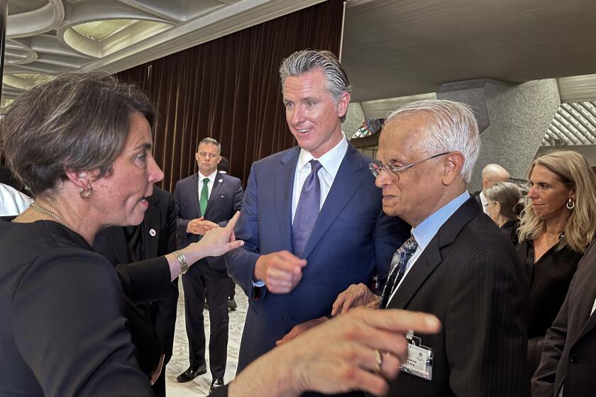 Rome, Italy-May 16, 3024-Governor Gavin Newsom will speak on climate change at the Vatican in Rome, Italy today, May 16, 2024. (Taryn Luna / Los Angeles Times)