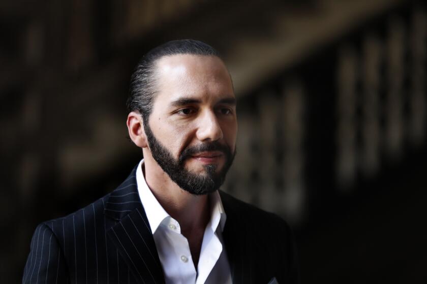 FILE - El Salvador's President Nayib Bukele speaks to the press at Mexico's National Palace after meeting with the President Andres Manuel Lopez Obrador in Mexico City, March 12, 2019. The government of President Bukele secretly negotiated a truce with leaders of the country’s powerful street gangs, the U.S. Treasury announced Wednesday, Dec. 8, 2021, cutting to the heart of one of Bukele’s most highly touted successes in office: a plunge in the country’s murder rate. (AP Photo/Marco Ugarte, File)