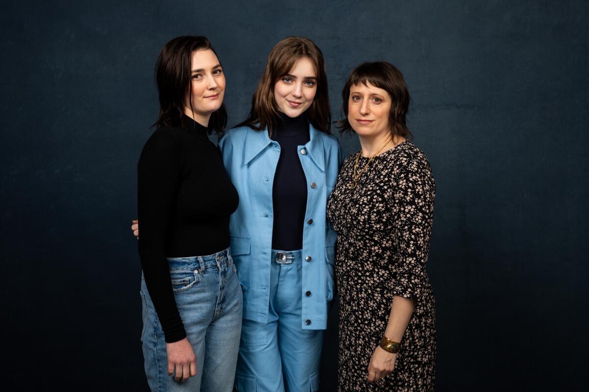 Sidney Flanigan, left, Talia Ryder and writer-director Eliza Hittman from “Never Rarely Sometimes Always,” photographed in the L.A. Times Studio at the Sundance Film Festival on Jan. 24, 2020, in Park City, Utah.