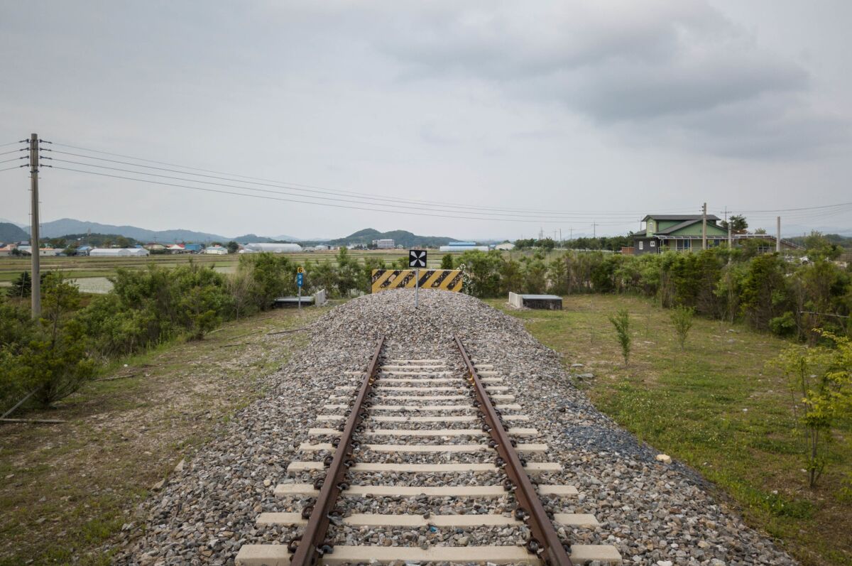 A photo taken in May shows the northernmost limit of the Gyeongwon railway line at Baengmagoji station in Cheorwon near the Demilitarized Zone separating North and South Korea. Leaders of the two Koreas agreed in April to get railways up and running across the border.