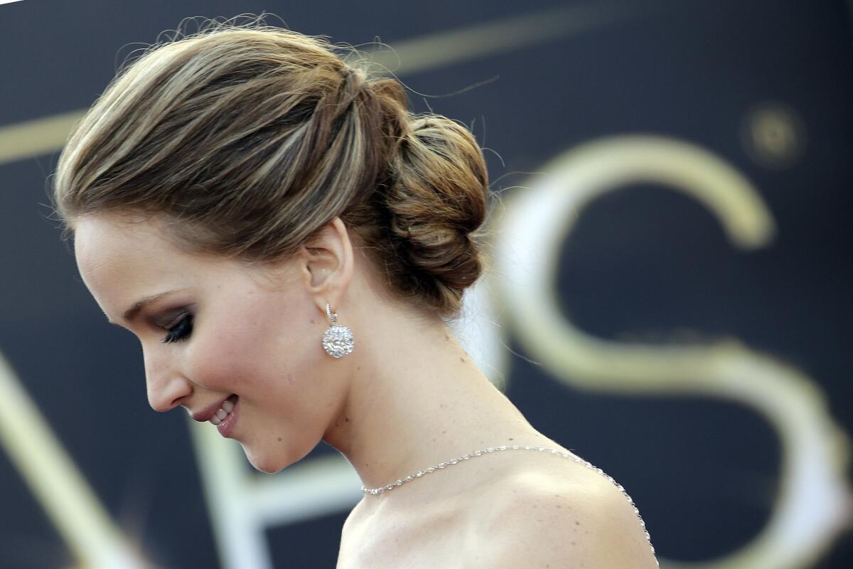 Lead actress nominee Jennifer Lawrence ("Silver Linings Playbook") on the red carpet.