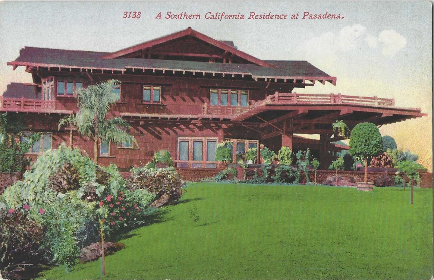 Vintage postcard: "A Southern California Residence at Pasadena"