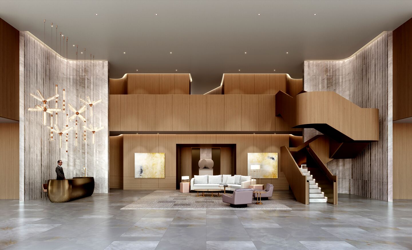 Artist rendering The marble lobby of one of the condo towers.