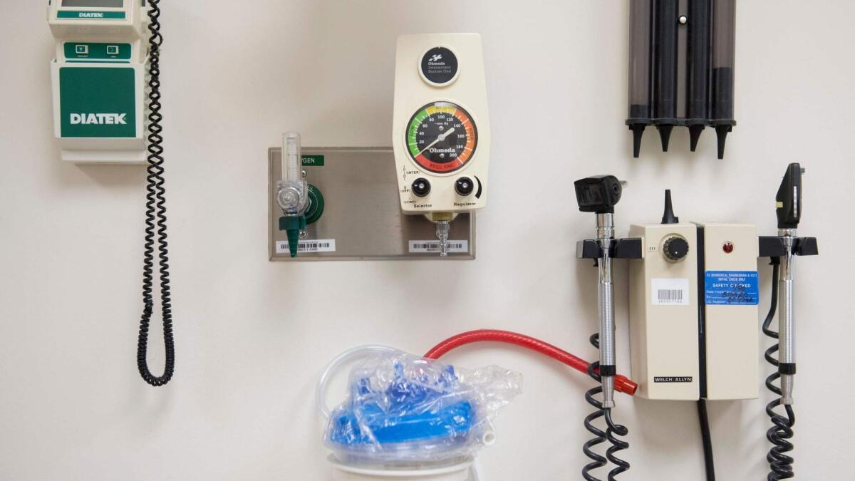 Medical equipment in an exam room at the National Institutes of Health in Bethesda, Md., is shown.