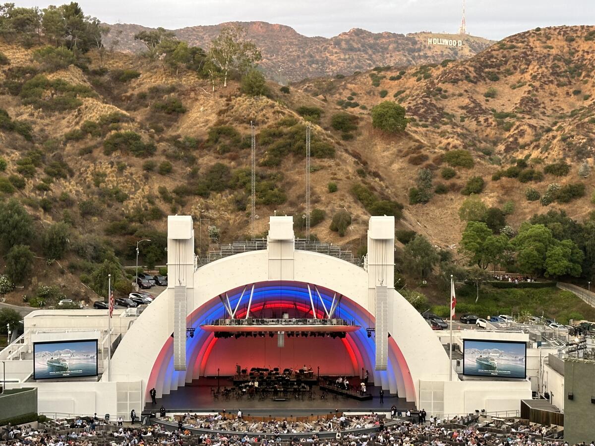 The Hollwood Bowl with a mountain backdrop.