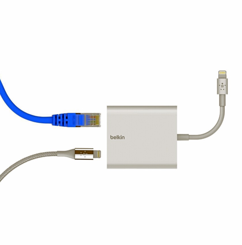 Belkin Ethernet adapter has a Lightning connector 