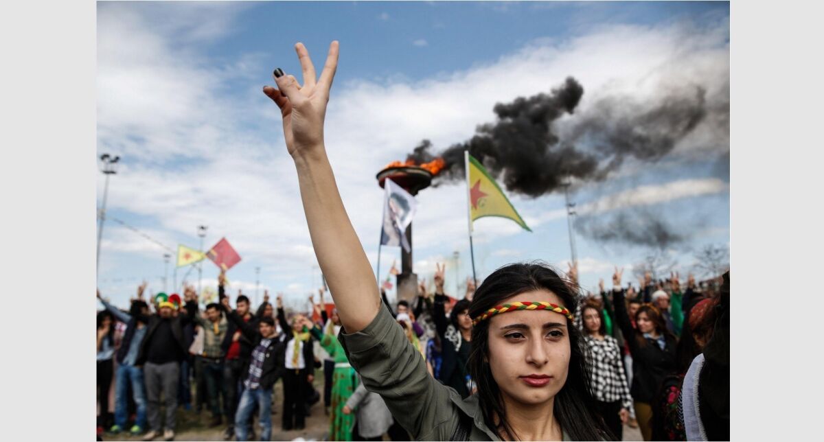 A Kurdish woman during Newroz celebrations, on March 21, 2015, in Diyarbakir, Turkey. The spring festival celebrations were under tight security after bombings and fighting between government forces and Kurdish separatists.