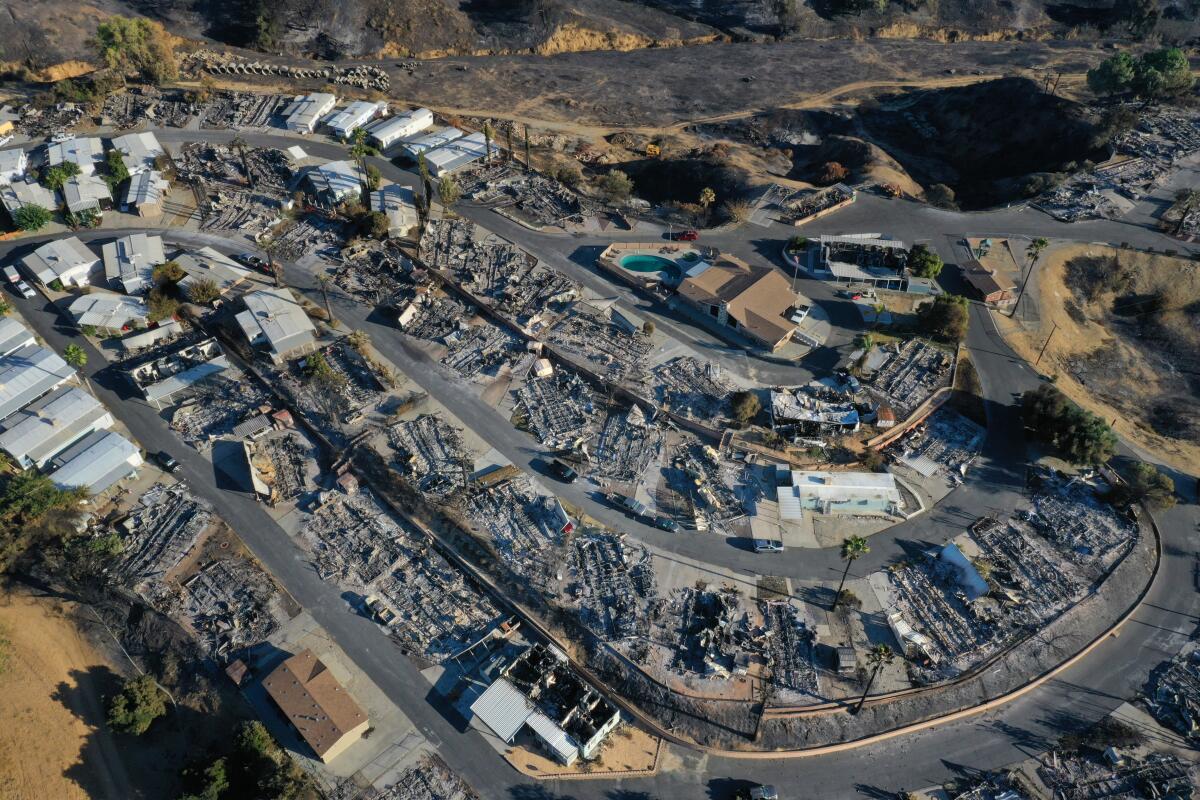 Calimesa Mobile Home Park was severely damaged in the Sandalwood fire