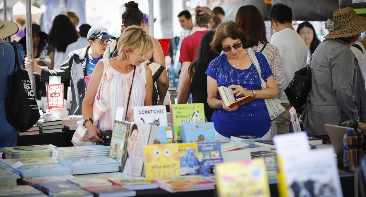 Books for sale were on display in the Warwick's booth during the San Diego Union-Tribune Festival of Books.