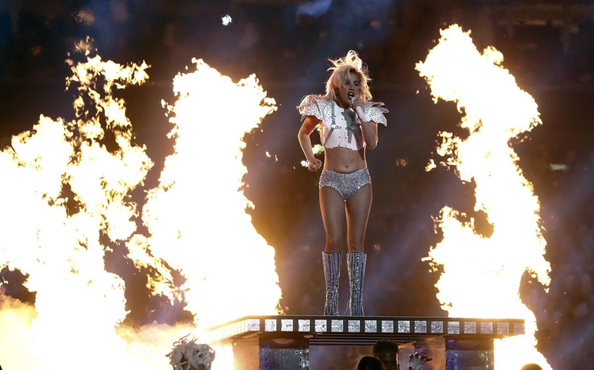 Lady Gaga adds some heat to her Super Bowl performance.