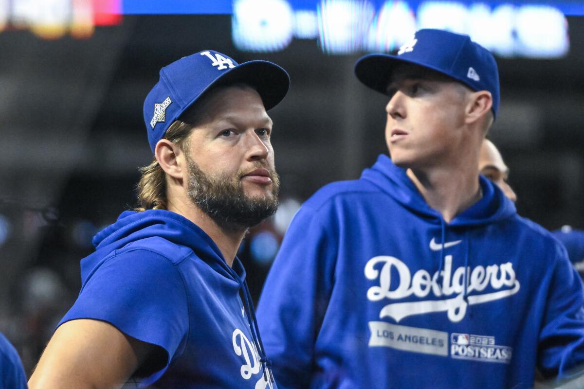 Dodgers pitcher Clayton Kershaw watches from the dugout during a 4-2 season-ending loss to the Arizona Diamondbacks.