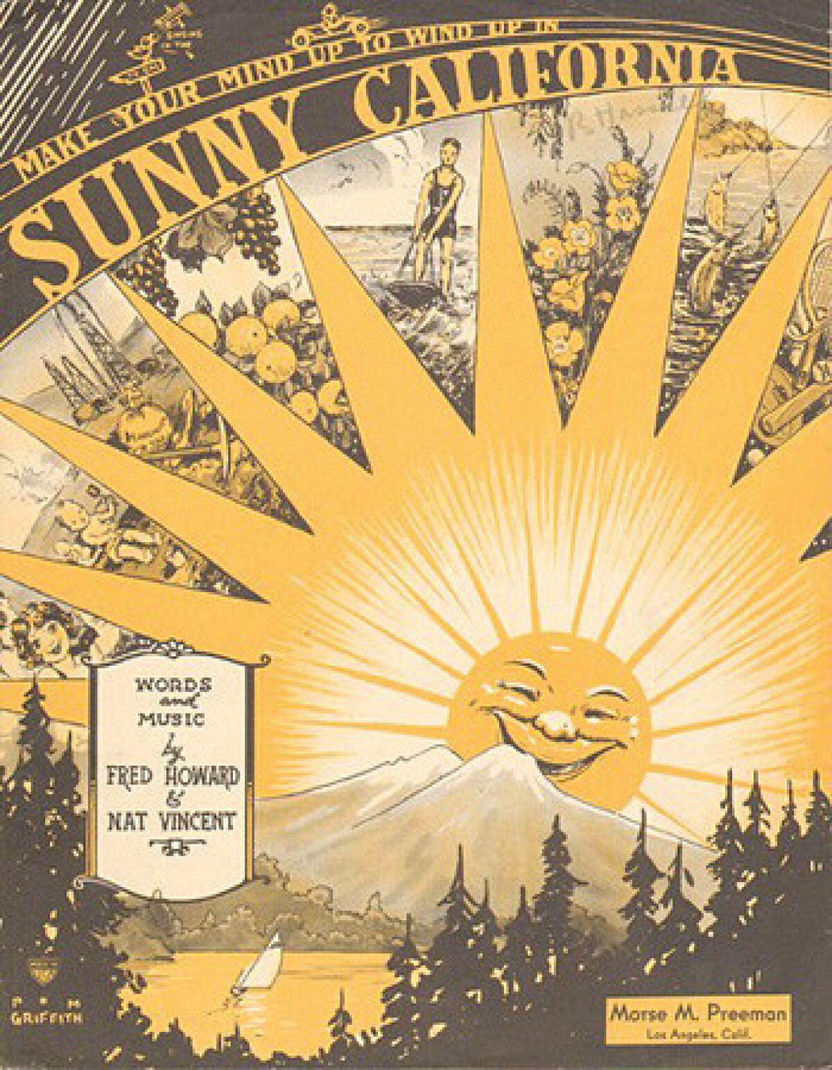 The cover for the sheet music "Make Your Mind Up to Wind Up in California," composed by Fred Howard and Nat Vincent.