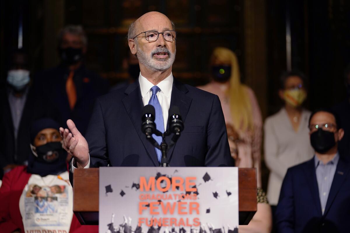 Pennsylvania Gov. Tom Wolf speaks during a rally to end gun violence.