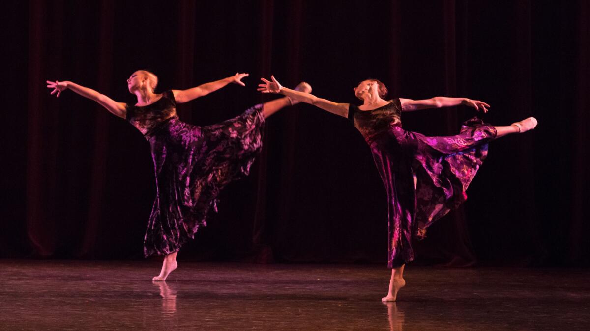 Bianca Bulle and Laura Chachich in "Untouched." (Reed Hutchinson / Los Angeles Ballet)