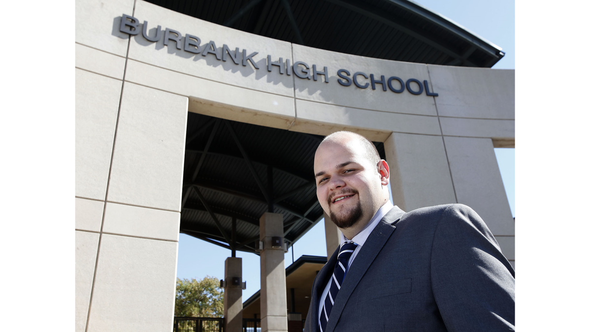 Although he said he doesn't support President-elect Donald Trump or his beliefs, Burbank Unified school board member Steve Ferguson said he hopes Trump succeeds in his new role. Here, Ferguson is pictured in front of his alma mater Burbank High in this file photo taken on Tuesday, March 12, 2013.