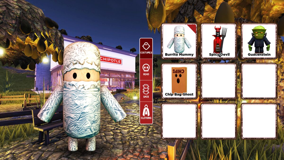 An image of a burrito mummy from the Chipotle Boorito Maze game and experience on Roblox.