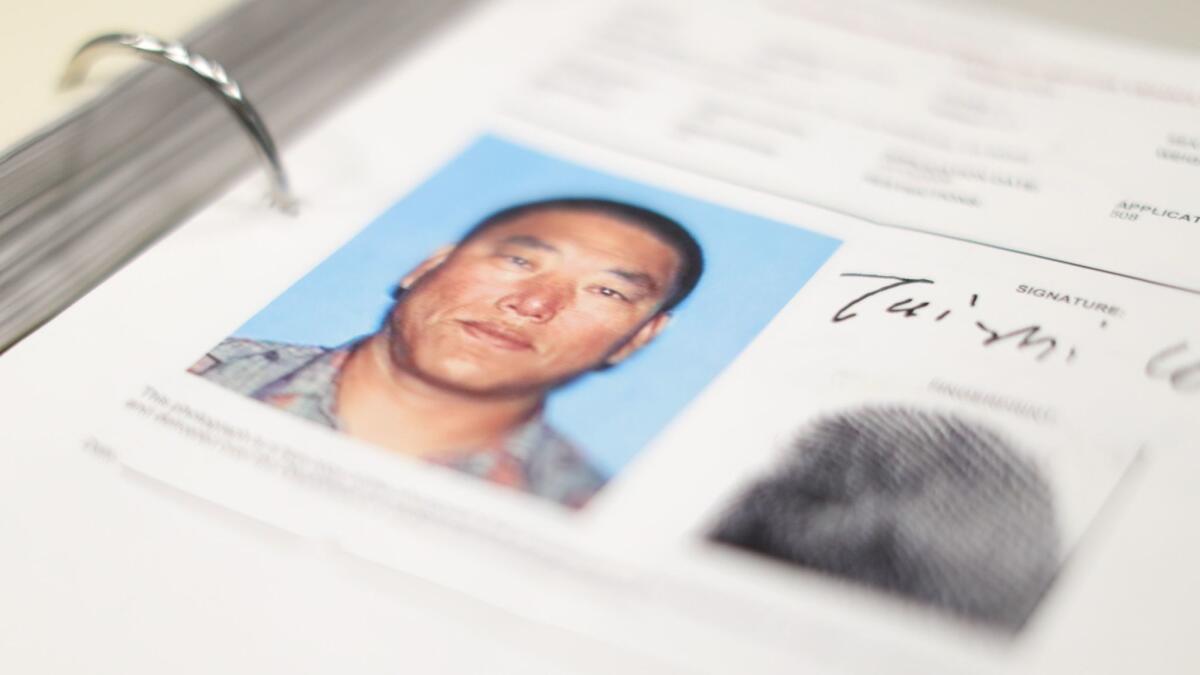 A photo of Tai Zhi Cui in the LAPD's files on a Koreatown triple murder.